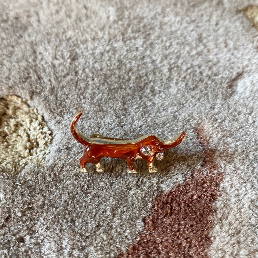 Vintage Hand Painted Rhinestone Dachshund Pin